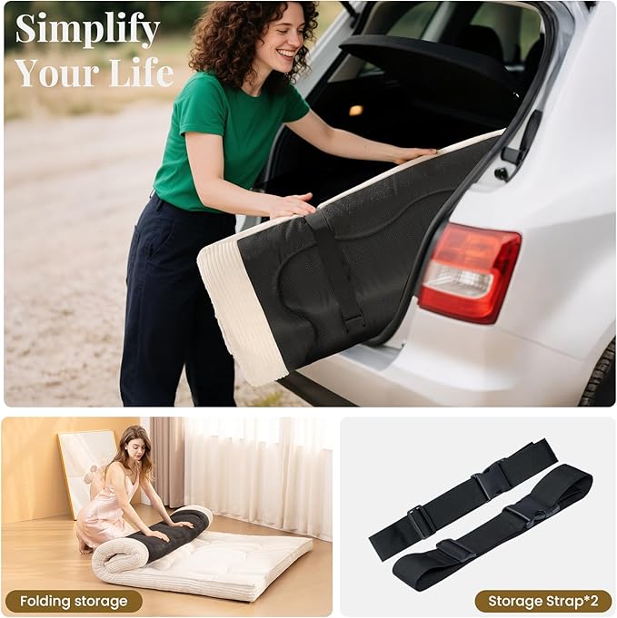Japanese Floor Mattress, Corduroy Foldable Floor Pad, Roll Up Tatami Mat - Image 7
