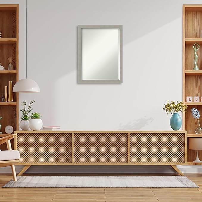Amanti Art Grey Wall Mirror 26x20 Woodgrain Stripe Grey Rectangle Bathroom - Image 6