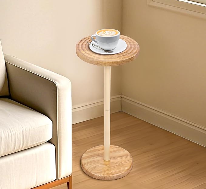 ZYBT Pedestal Side Table, 10.24" Natural Wood Round Coffee Table, Drink Table - Image 2
