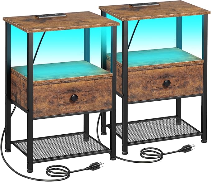 Night Stand Set 2, LED Nightstand by LOAKEKEL