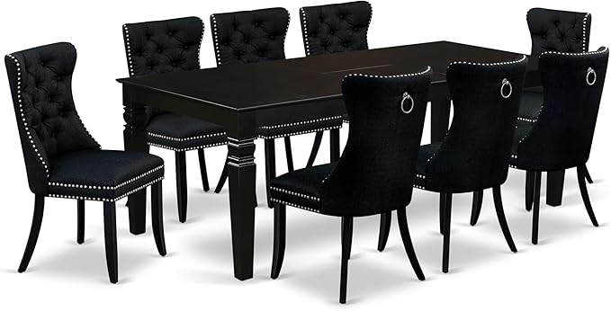 East West Furniture LGDA9-BLK-24 9 Piece Dining Table Set Includes a Rectangle by EastWestFurniture