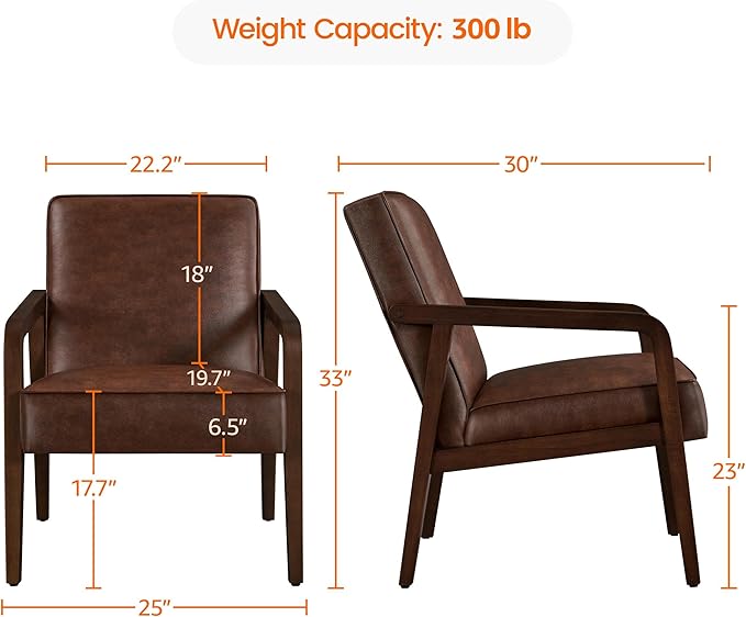 Yaheetech PU Leather Accent Chair, Mid-Century Modern Barrel Chair - Image 2