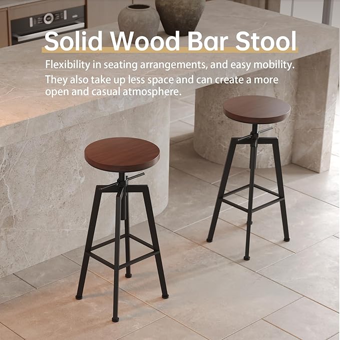 Vintage Adjustable Bar Stools Set of 2, Height Ranges from 24.8 to 30.8 inch - Image 10