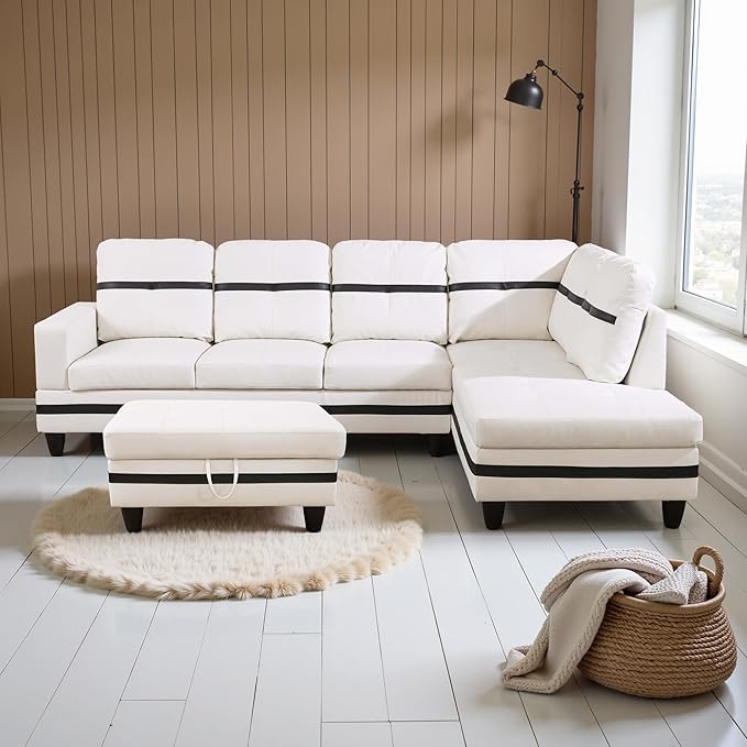 Couches for Living Room PU Leather L Shaped Couch Comfy 3 Pieces Sectional Sofa by LynginsCreativeLife
