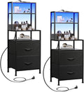 WLIVE Nightstand Set of 2 with Charging Station, LED Night Stand Sets with 2 by WLIVE
