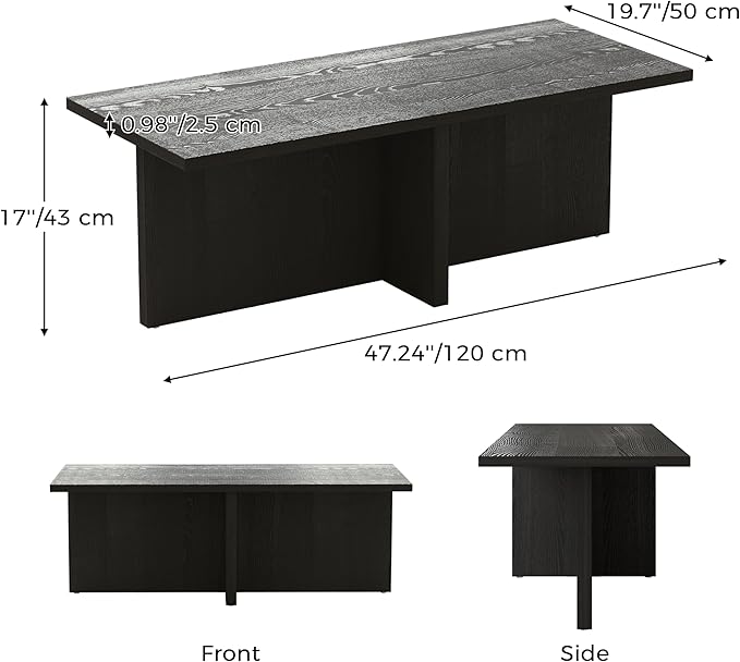 Luoxiao Rectangle Coffee Table for Living Room 47 inch Wood Modern Center - Image 2