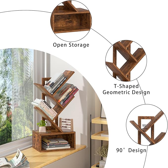 Small Tree Book Shelf, 5 Tier Black Tree Bookshelf, Modern Desk Display Storage - Image 5