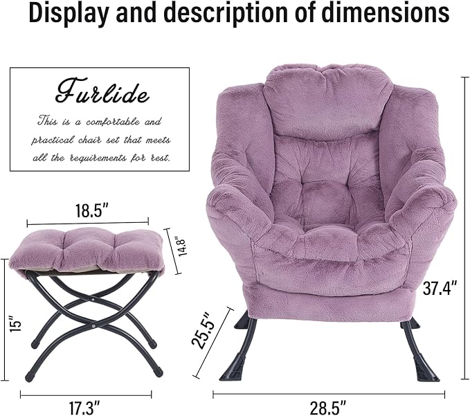 Oversized Chair with Ottoman, Modern Chair with Folding Footrest, Lounge Accent - Image 3