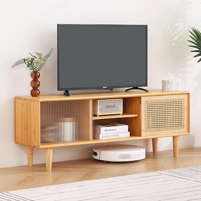 Tiita Rattan TV Stand for 55 Inch TV, Bamboo TV Cabinet by TiitaHome