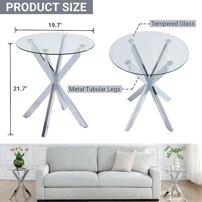 Modern Glass End Table, Small Round Side Table - Image 2
