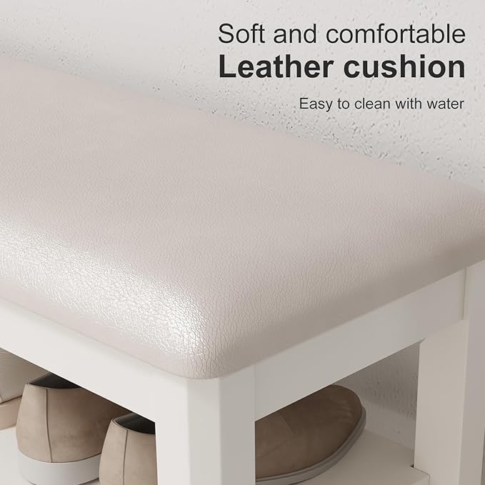 Shoe Bench with Leather Cushion, 3 Tiers Shoe Storage Bench Height Adjustable - Image 4