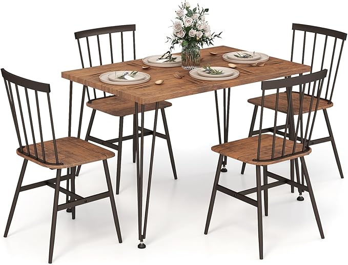 Tangkula Dining Table Set for 4, Kitchen Table and Chairs Set of 4 w/Metal Frame by TANGKULA