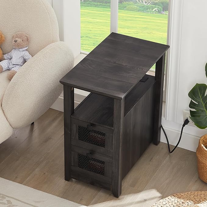 Farmhouse XXL End Table with Charging Station, Narrow Side Table with USB Ports - Image 6