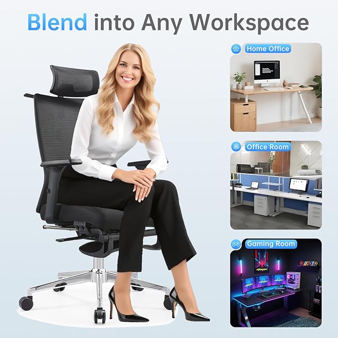 Ergonomic Office Chair, Adjustable Lumbar &Headrest, 3D Armrests, Silent Wheels - Image 7