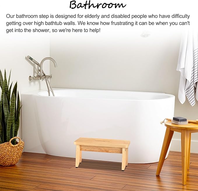 One Step Stool for Adults Seniors, 6.5" Heavy Duty Wooden Stepping Stools - Image 3