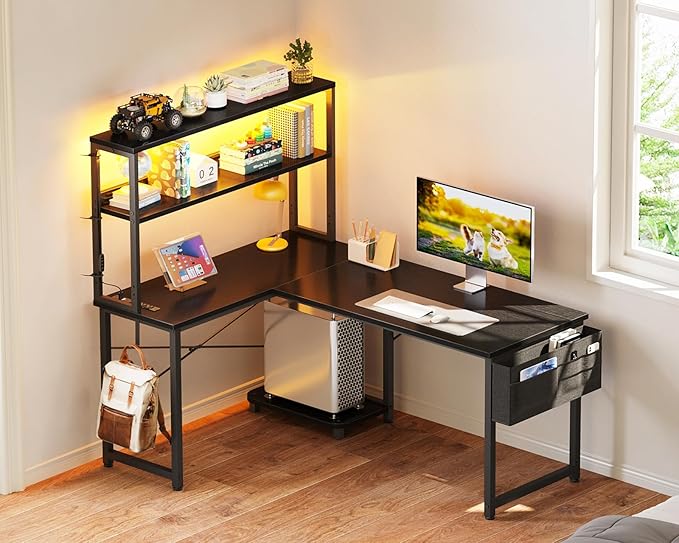 ODK 43 Inch L Shaped Desk with LED Lighting, Reversible Gaming Desk with Power - Image 7