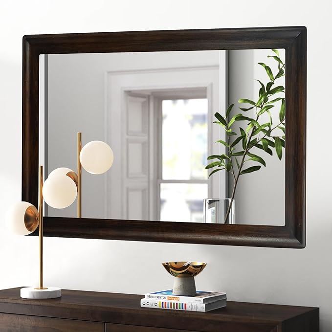 CULER Rustic Wood Wall Mirror for Bathroom, Rectangle Large 30 x 40 inch by Culer