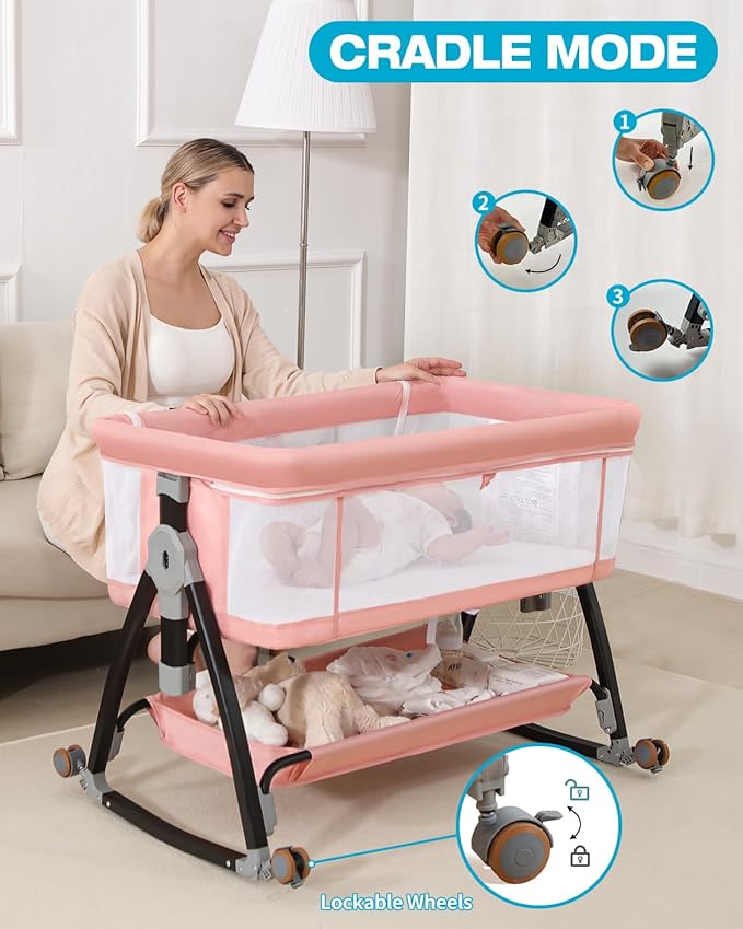 Bedside Bassinet for Baby, 3 in 1 Breathable Mesh Baby Bassinet, 6 Height - Image 4