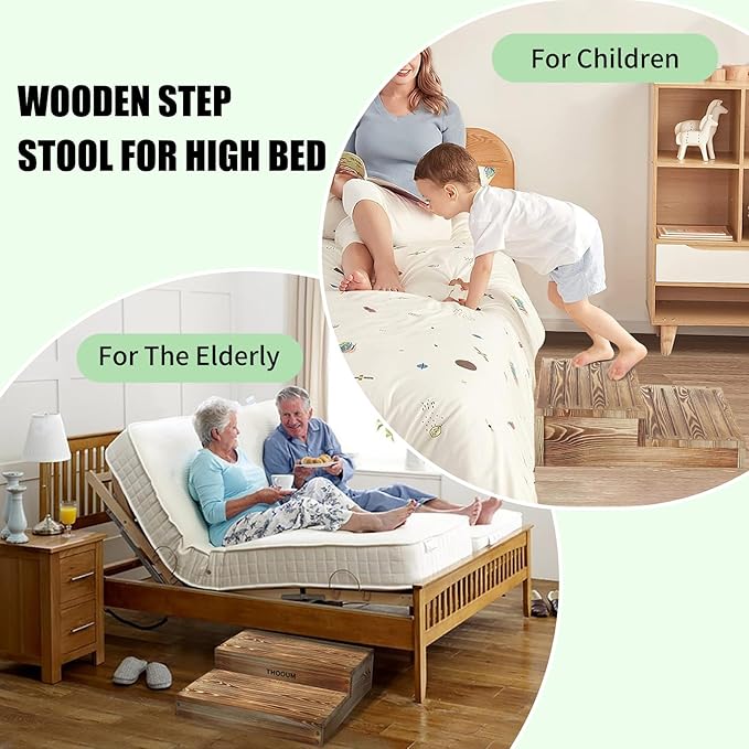 Wooden 2 Step Stool for High Beds, Moderate & Applicable 2-Step Stools for - Image 6