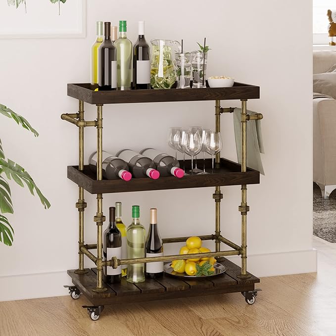 Industrial Bar Cart, 3-Tier Serving Cart Creates - Image 7
