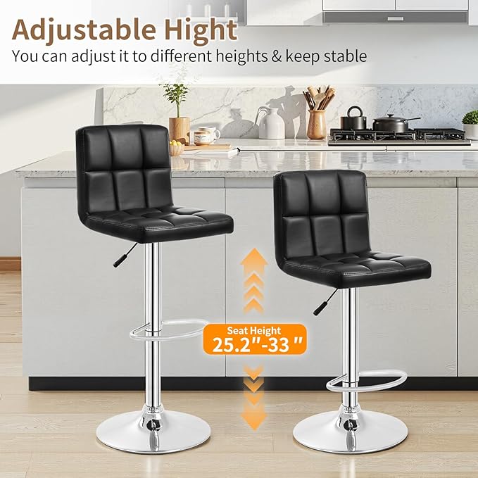 BestOffice Bar Stools Set of 2, Adjustable PU Leather Swivel Barstools - Image 4