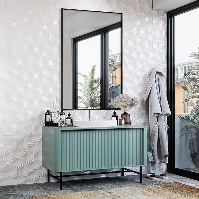 Bathroom Mirror, 30x48 Inch, Wall Mounted, Metal Framed Vanity Mirror, Hangs - Image 2