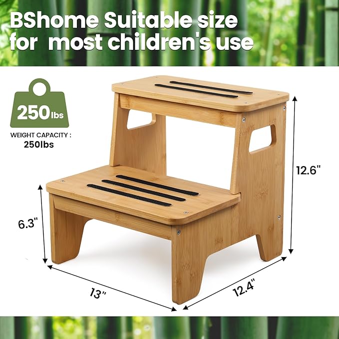 Wooden Step Stools for Kids, Heavy Duty Bamboo 2-Step Stepping Stools for - Image 7