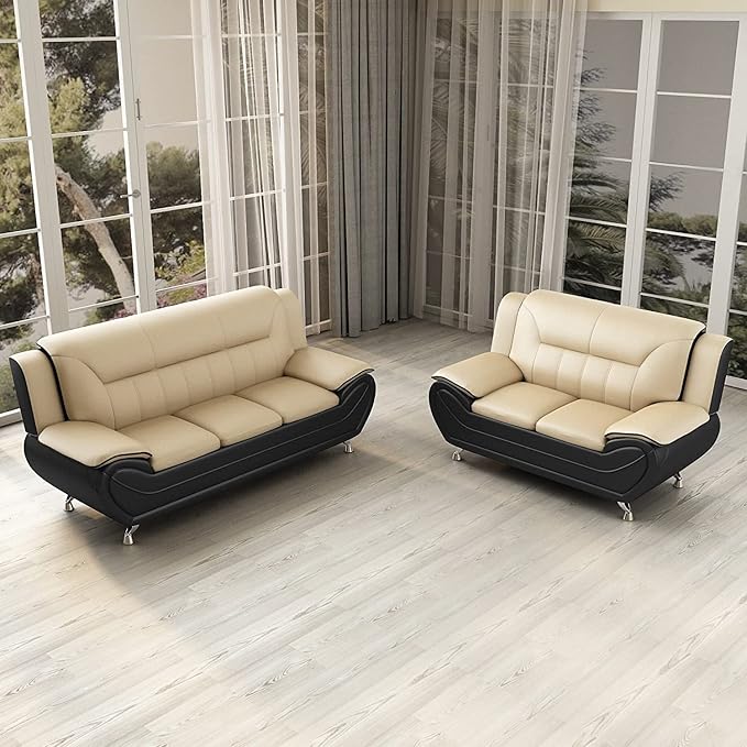 Container Furniture Direct Michael Sofa and Loveseat, Camel/Black - Image 6