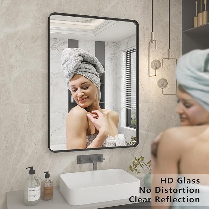 22x30 Inch Black Metal Framed Bathrrom Mirror - Image 4