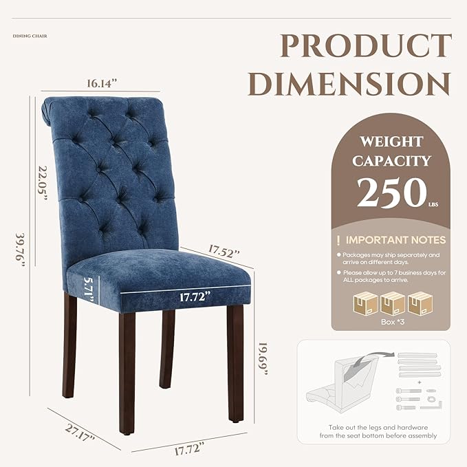 COLAMY Button Tufted Dining Chairs Set of 6, Parsons Upholstered Fabric Dining - Image 3