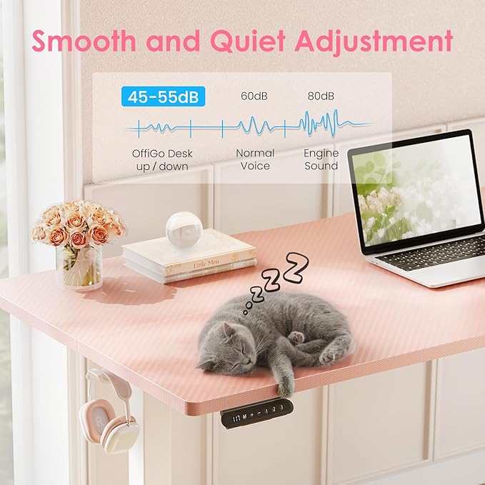 OffiGo Electric Height Adjustable Standing Desk, 40 Inch Pink Computer Desk - Image 6