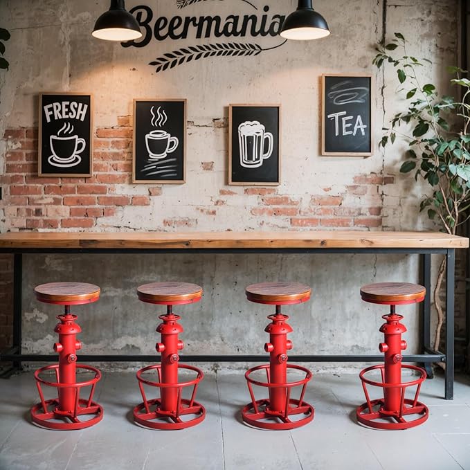 Topower Antique Industrial Round Bottom Adjustable Height Cafe Coffee Retro - Image 2