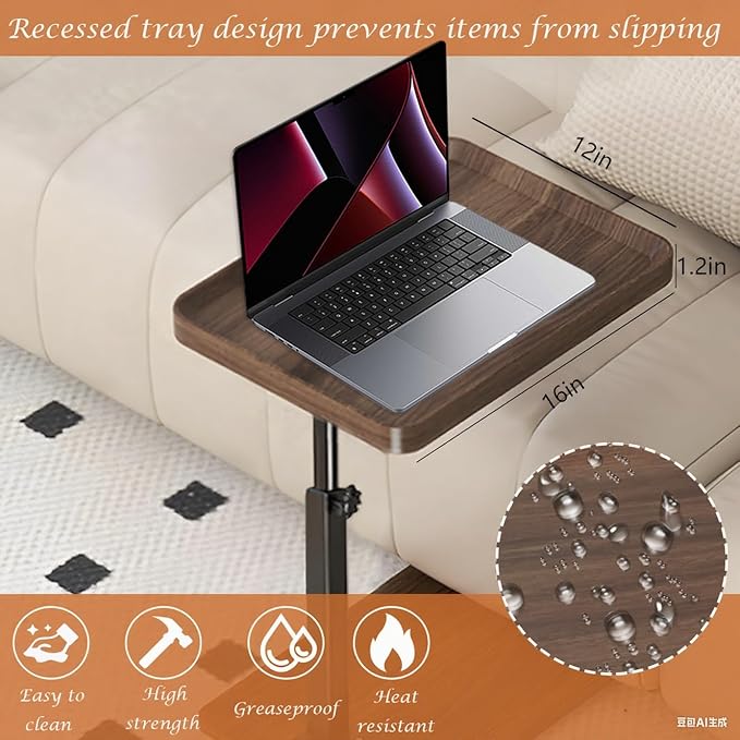 C Table End Table Adjustable Height, 360°Swivel TV Tray Table - Image 6