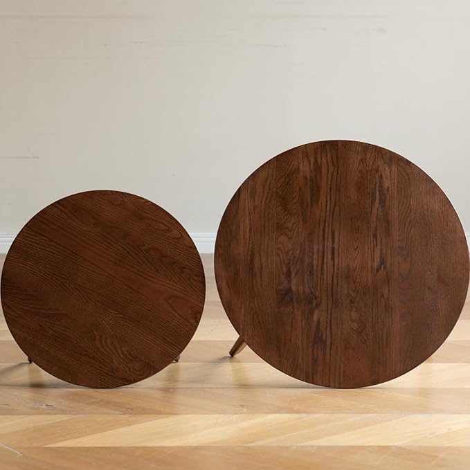 100% Solid Oak Wood Coffee Table Set, Round Coffee Table Combo Side Table - Image 7