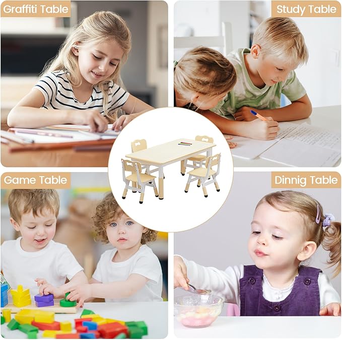 GarveeHome Kids Table and 4 Chairs Set, Height Adjustable Toddler Table and - Image 7