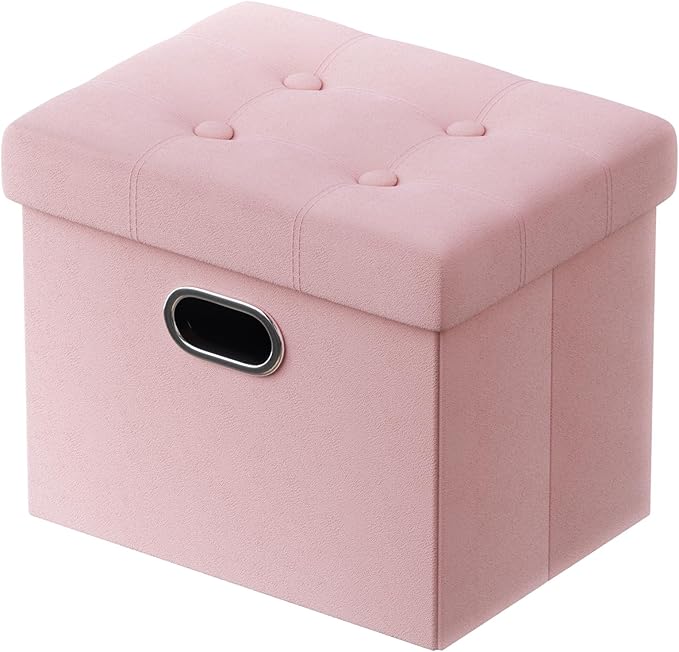 PRANDOM Ottoman with Storage Velvet Folding Small Square Foot Stool with Lid by Prandom