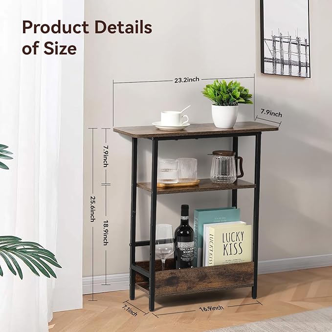 Narrow Side Table for Small Spaces, 3-Tier Small End Table - Image 3
