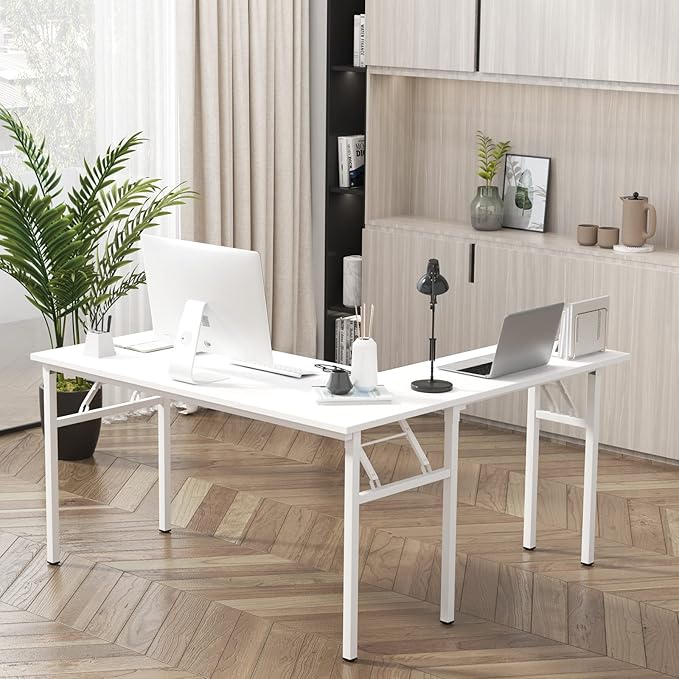 DlandHome Reversible L-Shaped Desk Large Corner Desk Folding Table Computer - Image 5