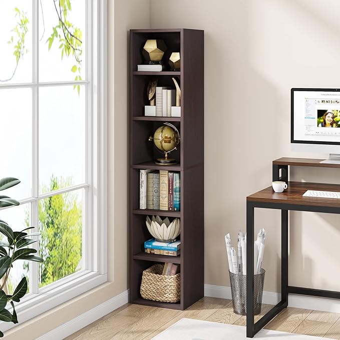 LITTLE TREE 70.9 Inch Tall Narrow Bookcase, Corner Bookshelf 6 Tier Cube - Image 5