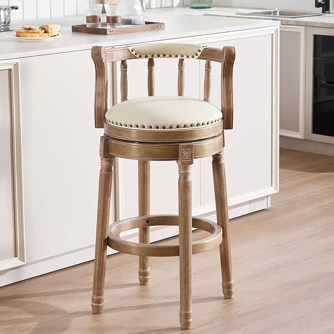 CozyRain Bar Stools Modern Swivel Barstools, Kitchen Counter Genuine Leather - Image 2
