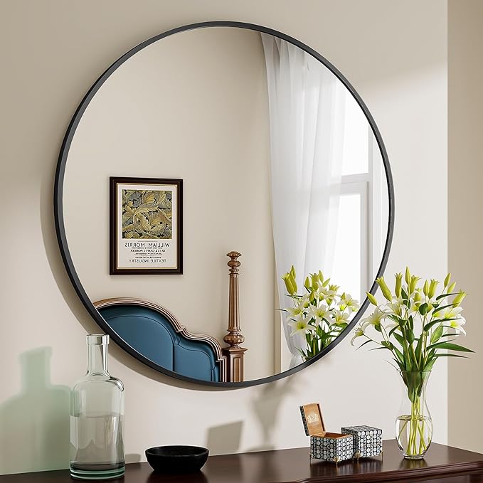 BEAUTYPEAK 40 Inch Round Mirror, Metal Frame Circle Mirror, Wall Mounted - Image 6