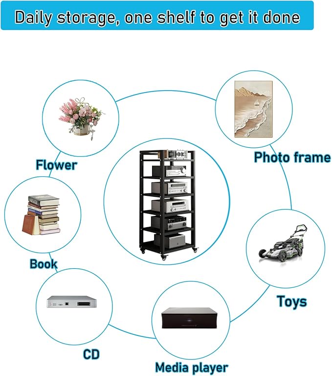 6 Tier Audio Rack Tower, CD Record Player Stereo Receiver AV Equipment Cabinet - Image 7