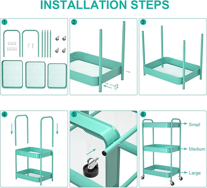 3-Tier Rolling Metal Storage Cart - Image 5