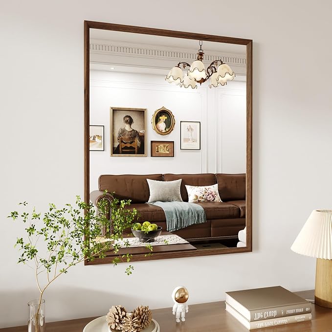 WEER Walnut Bathroom Mirror, Walnut Framed Mirror 28X36 Inch, Rectangle Wall by WEER
