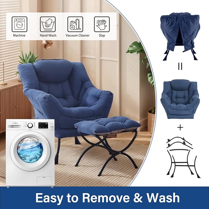 Large Lazy Chair with Ottoman, Accent Reading Chair with a Footrest, Cozy - Image 7