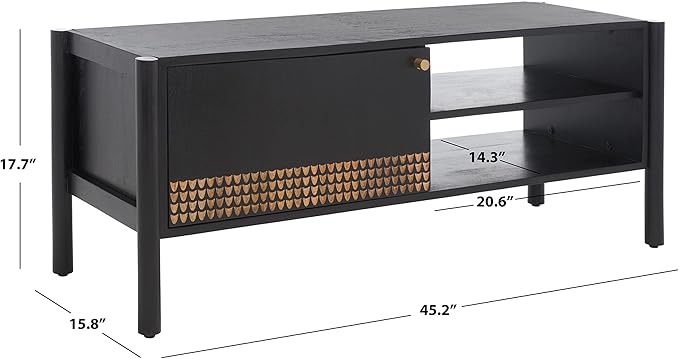 SAFAVIEH Home Collection Errington Black/Gold Accents Solid Wood 2-Shelf Media - Image 5