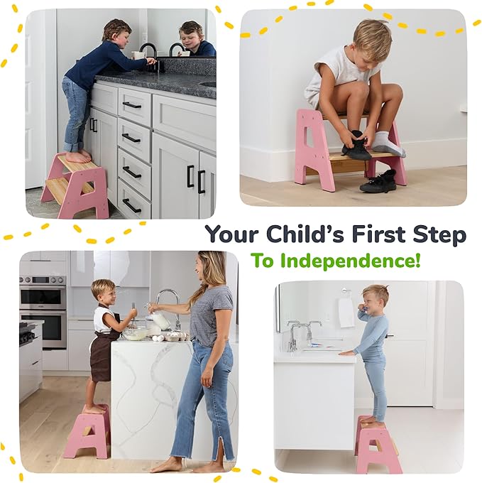 2-Step Wooden Step Stool for Toddlers | Kids Stool for Bathroom Sink & Kitchen - Image 5