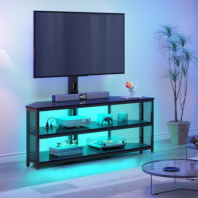 Rolanstar TV Stand with Mount and Power Outlet, Swivel TV Stand with LED Lights - Image 2
