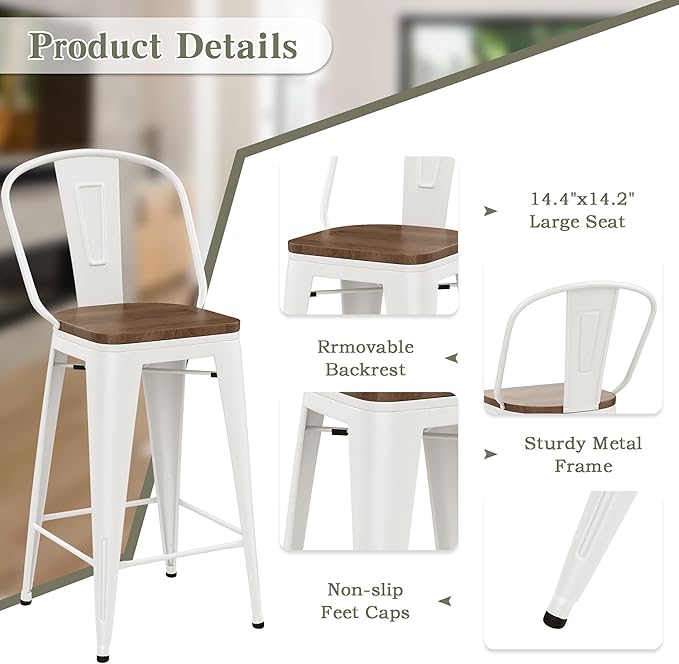 Yongqiang Metal Bar Stools Set of 4 Kitchen Island Counter Height Bar Stools - Image 4