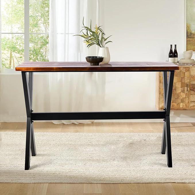 Bar Table, for Narrow Space, Living Room, Rustic Brown Wood, Industrial Black by LOKKHAN